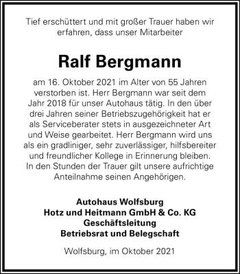 Traueranzeige von Ralf Bergmann  von Magdeburger Volksstimme