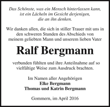 Traueranzeige von Ralf Bergmann  von Magdeburger Volksstimme