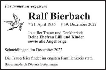 Traueranzeige von Ralf Bierbach  von Magdeburger Volksstimme