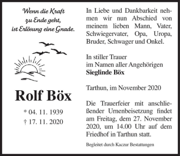 Traueranzeige von Ralf Böx  von Magdeburger Volksstimme