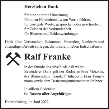 Traueranzeige von Ralf Franke  von Magdeburger Volksstimme