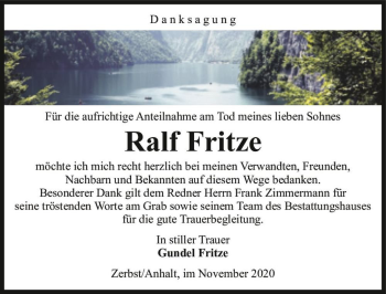 Traueranzeige von Ralf Fritze  von Magdeburger Volksstimme