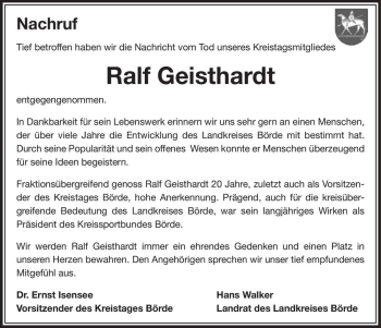Traueranzeige von Ralf Geisthardt  von Magdeburger Volksstimme