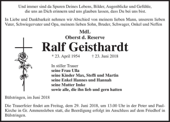 Traueranzeige von Ralf Geisthardt  von Magdeburger Volksstimme