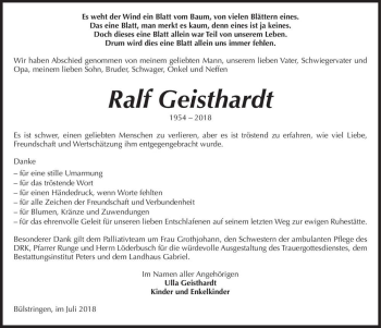 Traueranzeige von Ralf Geisthardt  von Magdeburger Volksstimme