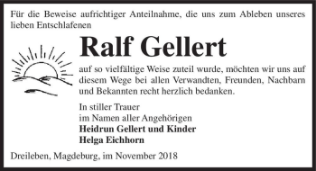 Traueranzeige von Ralf Gellert  von Magdeburger Volksstimme