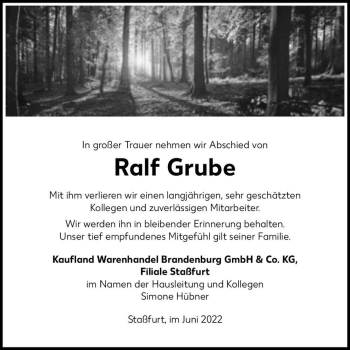 Traueranzeige von Ralf Grube  von Magdeburger Volksstimme