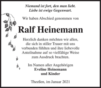 Traueranzeige von Ralf Heinemann  von Magdeburger Volksstimme