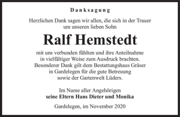 Traueranzeige von Ralf Helmstedt  von Magdeburger Volksstimme