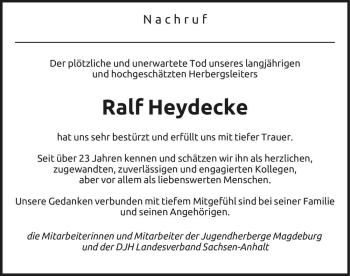 Traueranzeige von Ralf Heydecke  von Magdeburger Volksstimme