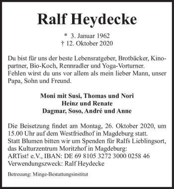 Traueranzeige von Ralf Heydecke  von Magdeburger Volksstimme