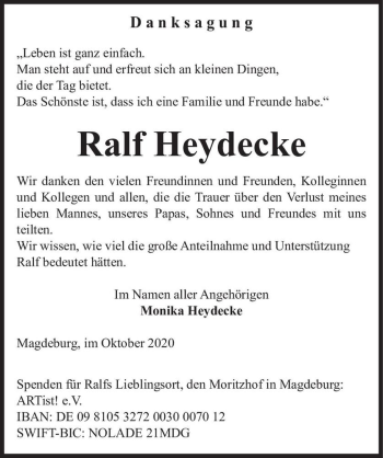 Traueranzeige von Ralf Heydecke  von Magdeburger Volksstimme