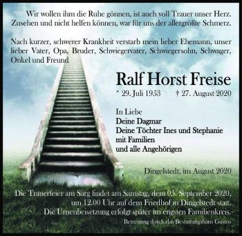 Traueranzeige von Ralf Horst Freise  von Magdeburger Volksstimme