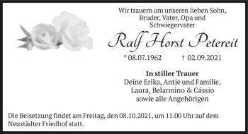Traueranzeige von Ralf Horst Petereit  von Magdeburger Volksstimme