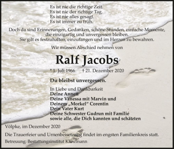 Traueranzeige von Ralf Jacobs  von Magdeburger Volksstimme