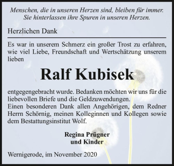 Traueranzeige von Ralf Kubisek  von Magdeburger Volksstimme