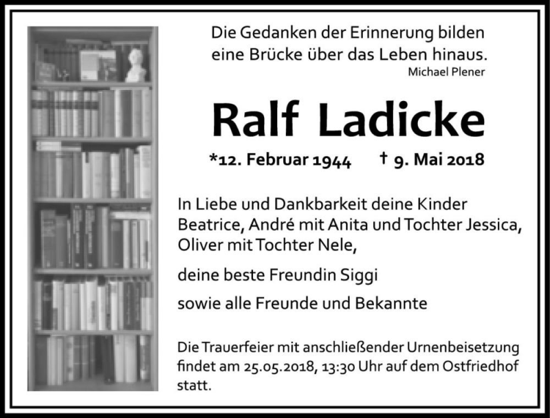  Traueranzeige für Ralf Ladicke  vom 19.05.2018 aus Magdeburger Volksstimme
