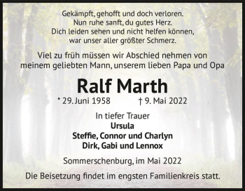 Traueranzeige von Ralf Marth  von Magdeburger Volksstimme
