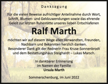 Traueranzeige von Ralf Marth  von Magdeburger Volksstimme