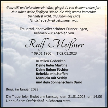 Traueranzeige von Ralf Meißner  von Magdeburger Volksstimme