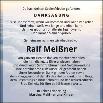 Traueranzeige von Ralf Meißner  von Magdeburger Volksstimme