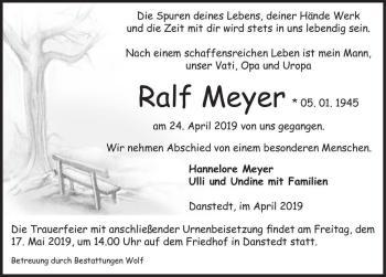 Traueranzeige von Ralf Meyer  von Magdeburger Volksstimme