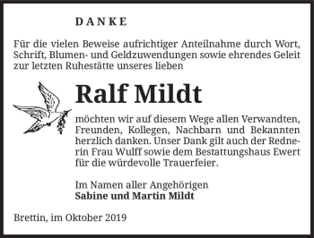 Traueranzeige von Ralf Mildt  von Magdeburger Volksstimme