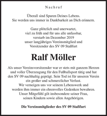 Traueranzeige von Ralf Möller  von Magdeburger Volksstimme