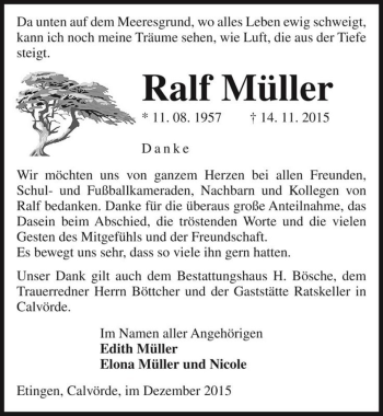 Traueranzeige von Ralf Müller  von Magdeburger Volksstimme