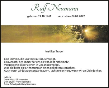Traueranzeige von Ralf Neumann  von Magdeburger Volksstimme
