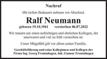 Traueranzeige von Ralf Neumann  von Magdeburger Volksstimme