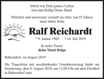 Traueranzeige von Ralf Reichardt  von Magdeburger Volksstimme