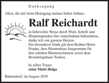 Traueranzeige von Ralf Reichardt  von Magdeburger Volksstimme