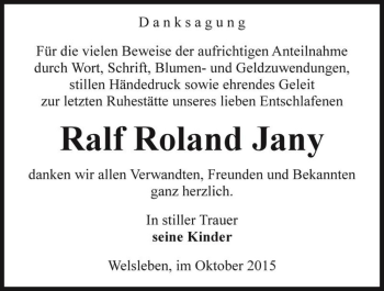 Traueranzeige von Ralf Roland Jany  von Magdeburger Volksstimme