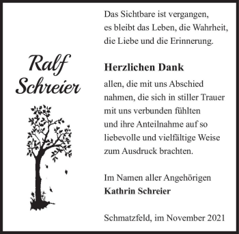 Traueranzeige von Ralf Schreier  von Magdeburger Volksstimme