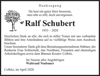 Traueranzeige von Ralf Schubert  von Magdeburger Volksstimme