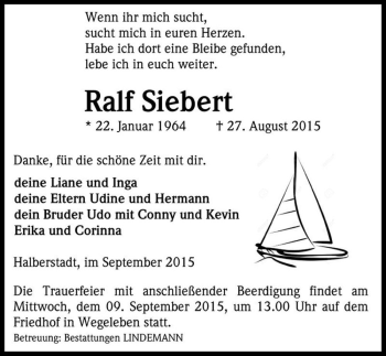 Traueranzeige von Ralf Siebert  von Magdeburger Volksstimme