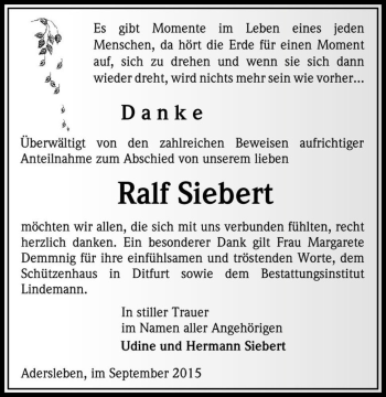 Traueranzeige von Ralf Siebert  von Magdeburger Volksstimme