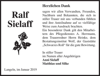 Traueranzeige von Ralf Sielaff  von Magdeburger Volksstimme