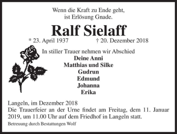 Traueranzeige von Ralf Sielaff  von Magdeburger Volksstimme