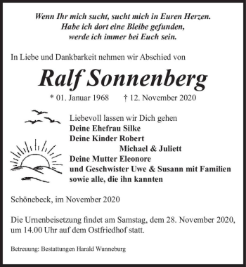 Traueranzeige von Ralf Sonnenberg  von Magdeburger Volksstimme