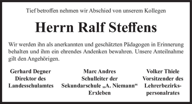  Traueranzeige für Ralf Steffens  vom 25.06.2021 aus Magdeburger Volksstimme