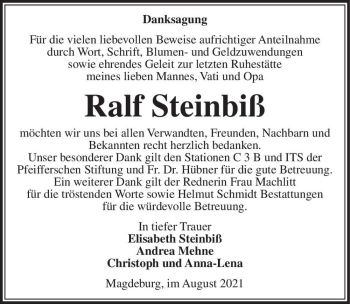 Traueranzeige von Ralf Steinbiß  von Magdeburger Volksstimme