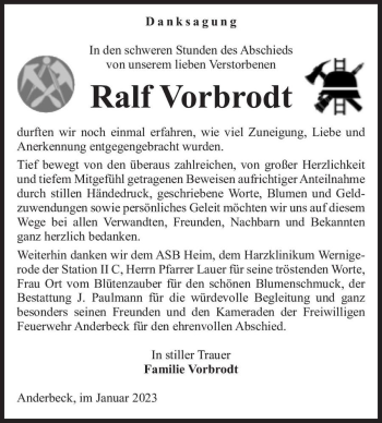 Traueranzeige von Ralf Vorbrodt  von Magdeburger Volksstimme
