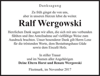 Traueranzeige von Ralf Wergowski  von Magdeburger Volksstimme