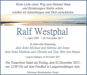 Traueranzeige von Ralf Westphal  von Magdeburger Volksstimme