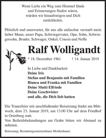 Traueranzeige von Ralf Wolligandt  von Magdeburger Volksstimme