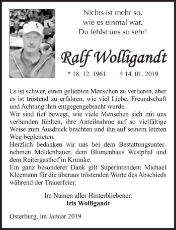 Traueranzeige von Ralf Wolligandt  von Magdeburger Volksstimme