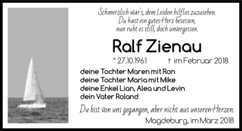 Traueranzeige von Ralf Zienau  von Magdeburger Volksstimme