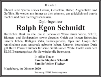 Traueranzeige von Ralph Egon Schmidt  von Magdeburger Volksstimme